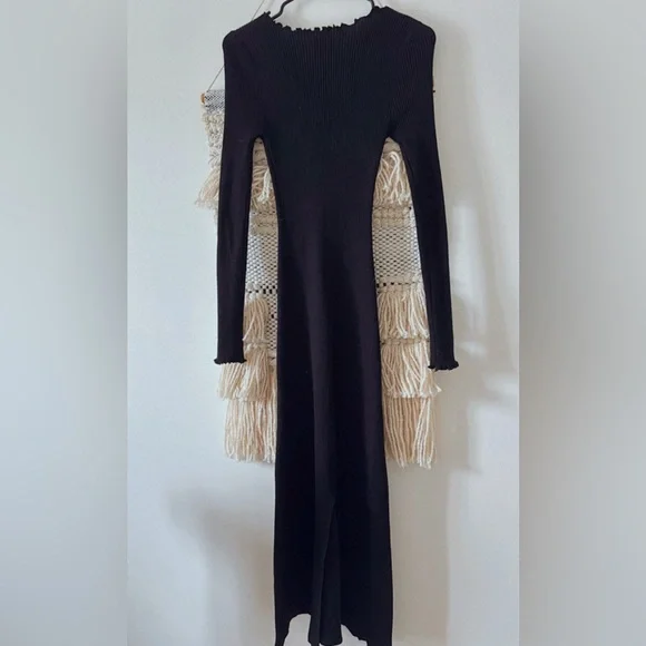 DISSH Sophia Ribbed Knit Long Sleeve Midi Dress Black Scalloped Medium - Picture 4 of 5